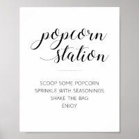 Modern Black Script Popcorn Station Wedding