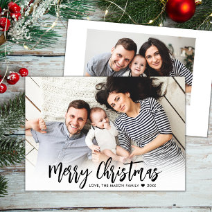 Modern Black Script Simple 2 Photo Christmas  Holiday Card