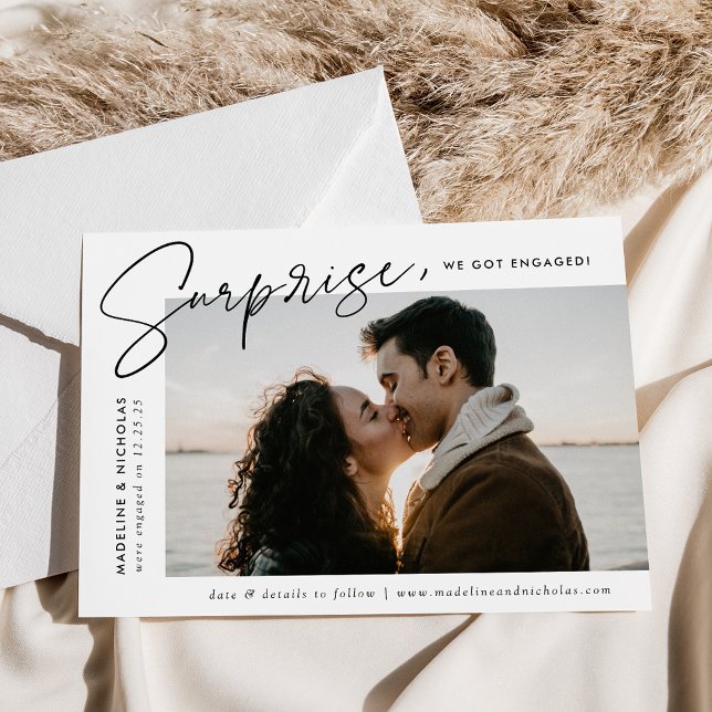 Modern Black Script Surprise Photo Engagement Announcement (Creator Uploaded)