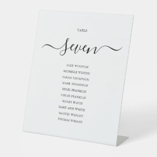 Modern Black Script Table Number Seating Chart Ped Pedestal Sign