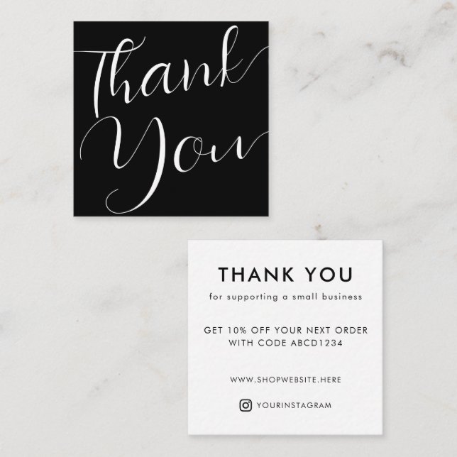 Modern Black Script Thank You Business Discount Card (Front/Back)