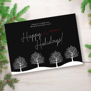 Modern Black Script Trees Holidays Business Card