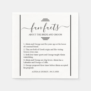 Modern black script typography Fun Facts wedding  Napkin