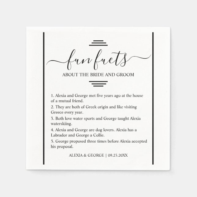 Modern black script typography Fun Facts wedding  Napkin (Front)