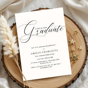 Modern Black Script Typography Graduation Party Invitation