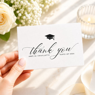 Modern Black Script Typography Graduation Party Thank You Card