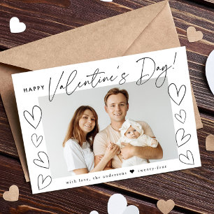 Modern Black Script Valentine's Day Photo Holiday Card