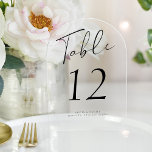Modern black script wedding acrylic table number<br><div class="desc">Simple, elegant, minimalist hand-lettered black calligraphy script wedding reception personalised clear transparent (or opaque frosted) table card. PLEASE NOTE that to order different numbers you need to customise them and put them in the shopping cart one by one (one card with no 1, another with no 2, etc). You can...</div>