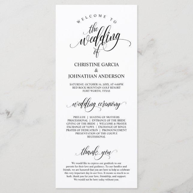Modern Black Script, Wedding Ceremony Programme (Front)
