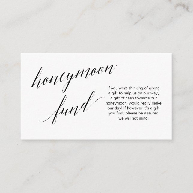 Modern black script, Wedding Honeymoon Fund Enclosure Card (Front)