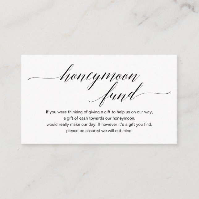 Modern black script, Wedding Honeymoon Fund Wish Enclosure Card (Front)