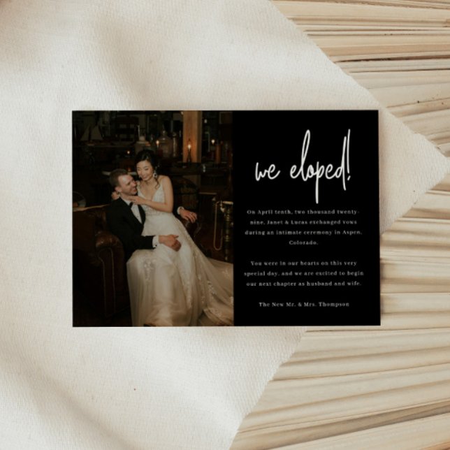 Modern Black Script Wedding Photo Elopement Announcement (Creator Uploaded)