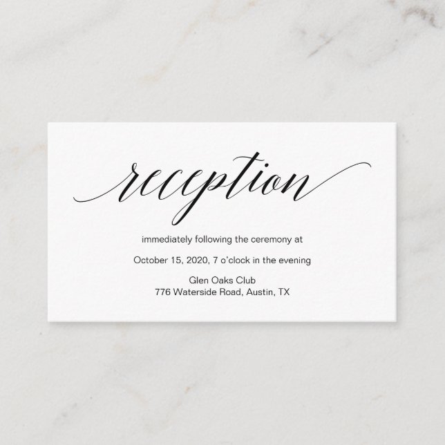 Modern black script, Wedding Reception Enclosure Card (Front)