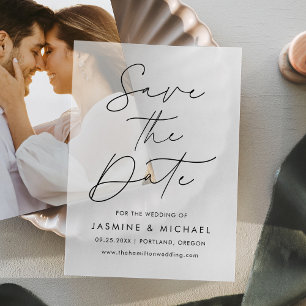 Modern Black Script Wedding Save the Date Vellum Invitations