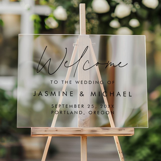 Modern Black Script Wedding Welcome Acrylic Sign (Creator Uploaded)