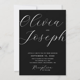 Modern Black Script Wedding with Photo and QR Code Invitation