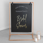 Modern Black Script Welcome Bridal Shower Gold Foil Prints<br><div class="desc">Modern Black Calligraphy Script Welcome Bridal Shower Real Gold Foil Prints Poster. Customise it with your name of choice,  put it in a frame or on cardboard to hang in a metal frame or put it on an easel. Background colour can be changed in the design tool if needed.</div>