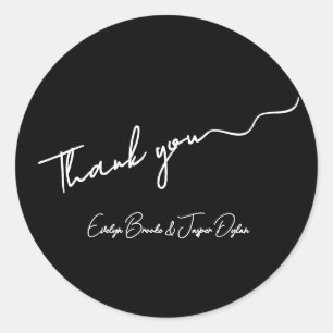 Modern Black Scripted Thank You Sticker
