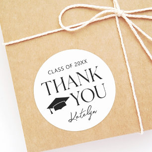 Modern Black Serif Graduation Thank You Classic Round Sticker