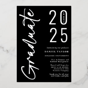 Modern Black Silver 2025 Graduation Announcement