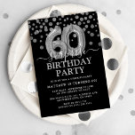 Modern Black & Silver 60th Surprise Birthday Party Invitation<br><div class="desc">Modern black and silver surprise birthday party invitation for someone who is turning 60! Featuring a black background,  faux silver glitter confetti,  silver 60th birthday balloons and an elegant birthday template that is easy to customise.</div>