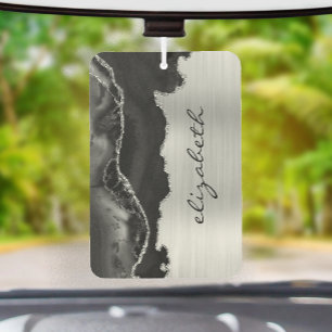 Modern Black Silver Agate Metallic Car Air Freshener