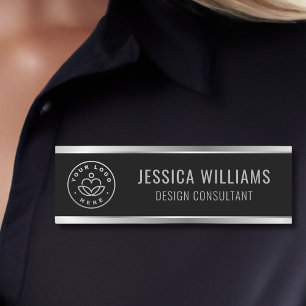 Modern Black Silver Business Logo Name Tag