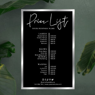 Modern Black & Silver Business Pricing Menu Poster