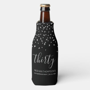 Modern Black Silver Confetti 30th Birthday Bottle Cooler