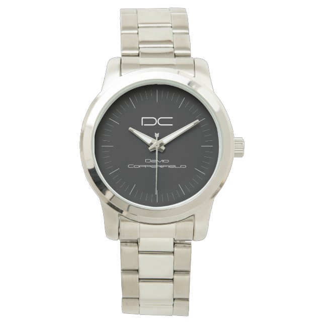 Modern Black Silver Custom Name Monogram Watch (Front)