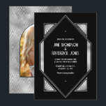 Modern Black & Silver Gatsby Art Deco Wedding Invitation<br><div class="desc">Celebrate timeless elegance with this Art Deco Silver Wedding Invitation. Featuring a striking geometric design in rich black and metallic silver, this invitation evokes the luxury and sophistication of the roaring 1920s. Perfect for glamorous weddings, black-tie celebrations, or Great Gatsby–themed events. The reverse side includes a customizable photo placeholder in...</div>