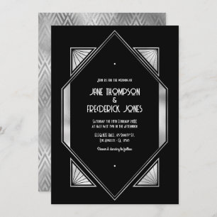 Modern Black & Silver Gatsby Art Deco Wedding Invitation