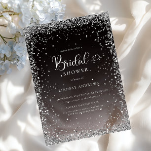 Modern Black Silver Glitter Bridal Shower  Acrylic Invitations