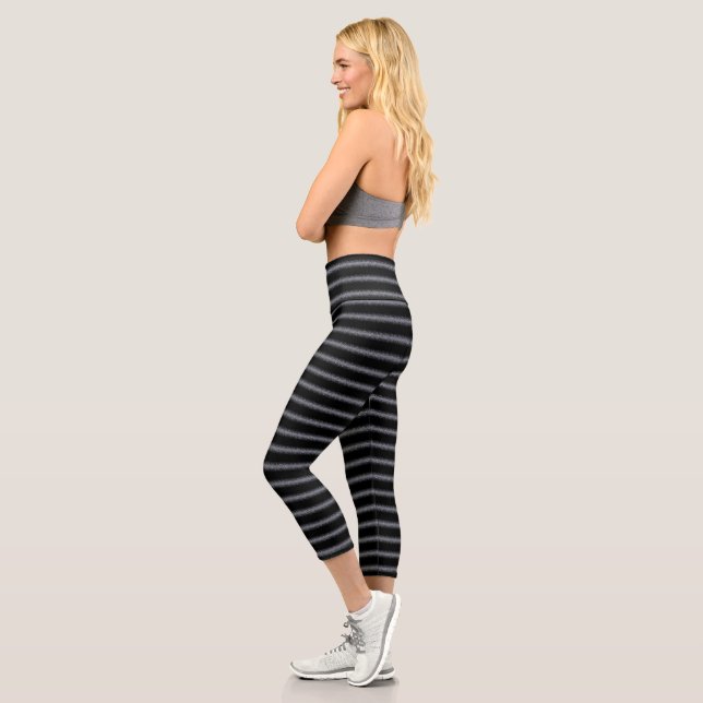  Modern Black & Silver Glitter  Capri Leggings (Left)