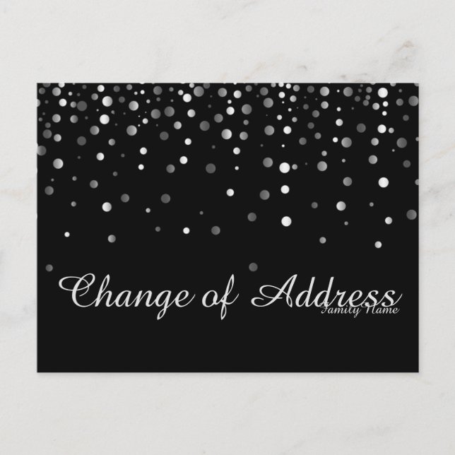 Modern Black Silver Glitter Change of Address Announcement Postcard (Front)