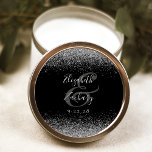 Modern Black Silver Glitter Edge Wedding Classic Round Sticker<br><div class="desc">This elegant modern wedding sticker features a faux silver glitter design on the top and bottom edge. Easily customise the silver grey text on a black background,  with the names of the couple in handwriting calligraphy over a large ampersand.</div>