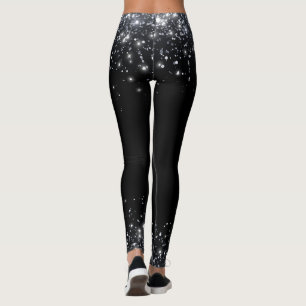  Modern Black & Silver Glitter  Leggings