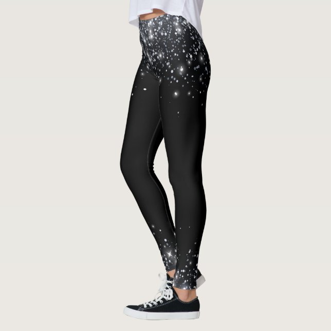  Modern Black & Silver Glitter Leggings (Left)