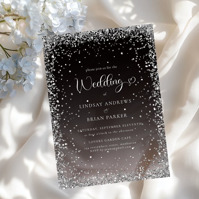 Modern Black Silver Glitter Wedding Acrylic Invitations (Modern Black Silver Glitter Wedding Acrylic Invitations)