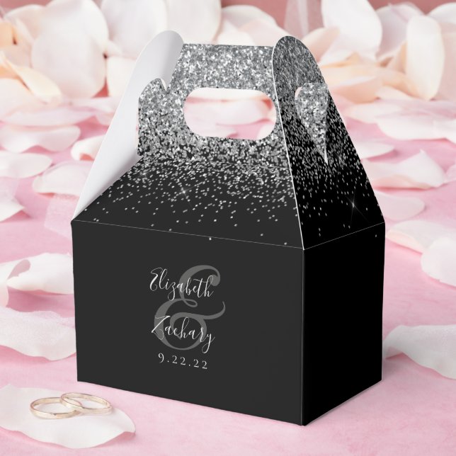 Modern Black Silver Glitter Wedding Favour Box (Wedding)