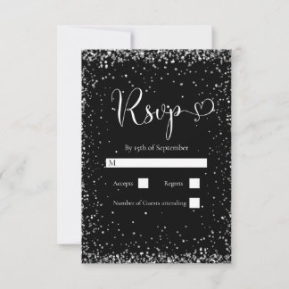 Modern Black Silver Glitter Wedding RSVP Card