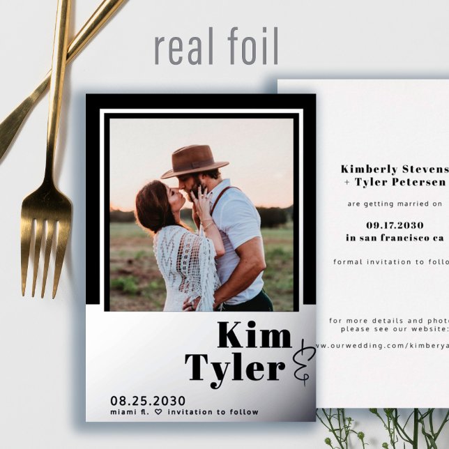 Modern black silver photo wedding save the date  (Creator Uploaded)