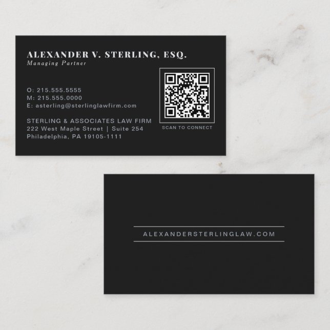 Modern Black Silver QR Code Luxury Professional Business Card (Front/Back)