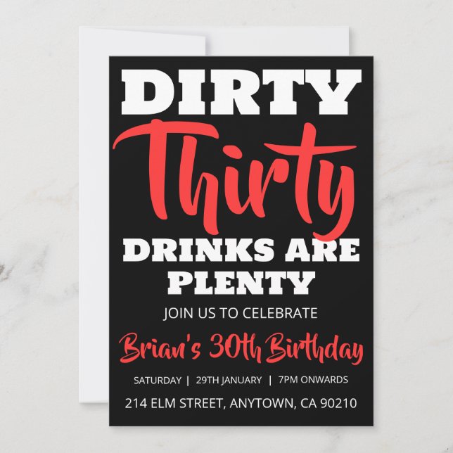 modern black simple adult 30th birthday invitation (Front)