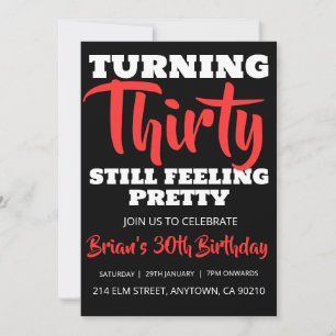 modern black simple adult 30th birthday invitation