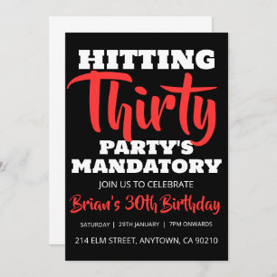 modern black simple adult 30th birthday invitation