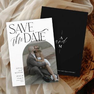 Modern Black Simple Arch Photo Elegant Wedding Save The Date