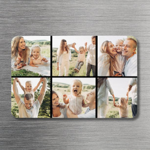 Modern Black Simple Custom 6 Photo Collage Magnet