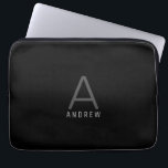 Modern Black Simple Monogram Initial Name Laptop Sleeve<br><div class="desc">Modern elegant and understated masculine monogram initial and custom name on a custom-printed personalised laptop sleeve in a classic minimal,  professional-looking sans-serif font for a simple and professional and modern look.</div>
