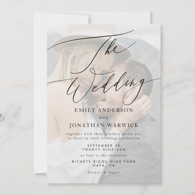 Modern Black Simple QR CODE back Photo Wedding Invitation (Front)